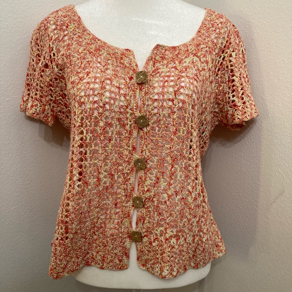 NWT JH Collectibles Multicolor Crocheted Button Down Shrug/ Cardigan/ Top XL - Picture 2 of 8